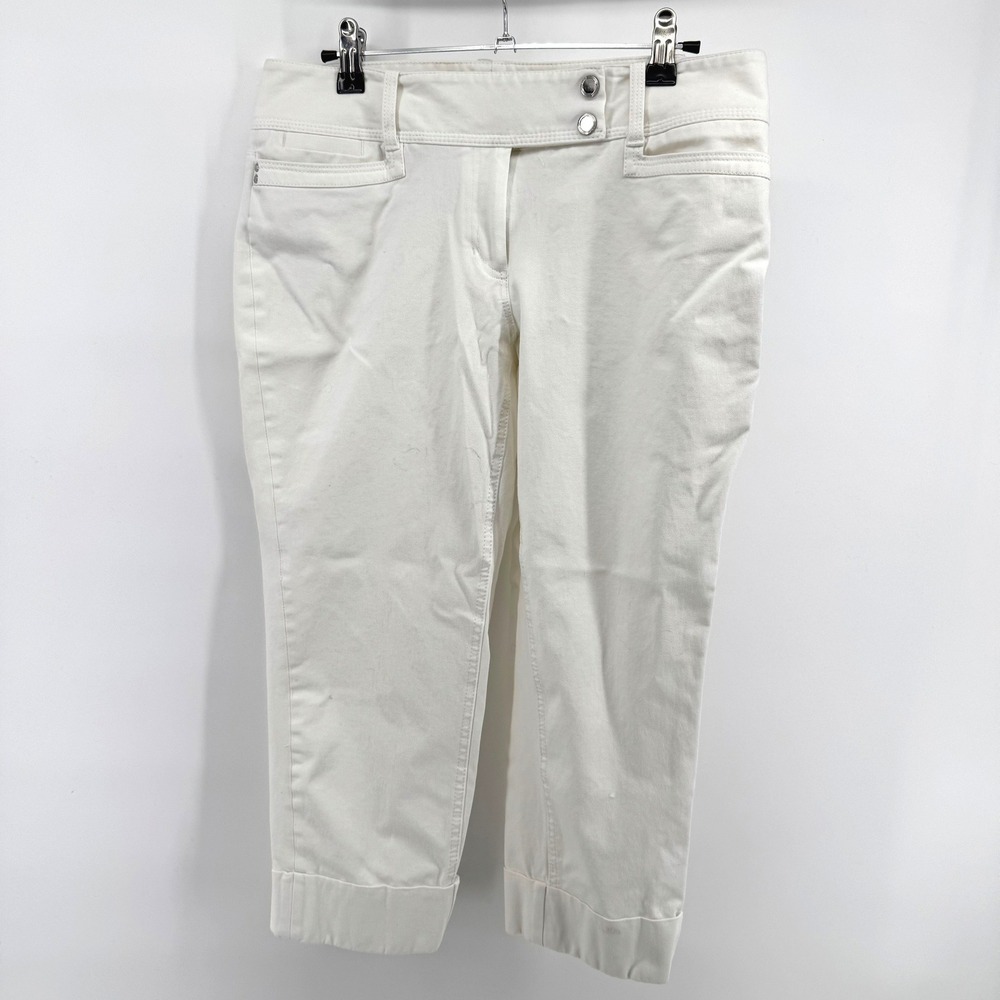 White House Black Market‎ Slim Capri Women 8 White Cuffed Cropped Stretch Pants
